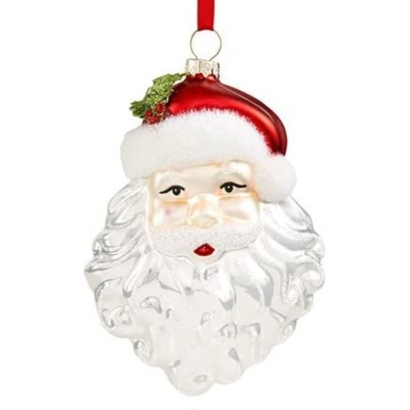 Holiday Lane Santa Claus Head Glass with Holly Leaves Christmas Ornament - Picture 2 of 3